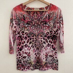 Y2K One World Rhinestone Pink Cheetah Print Whimsy Fairy Festival Top Artsy PM